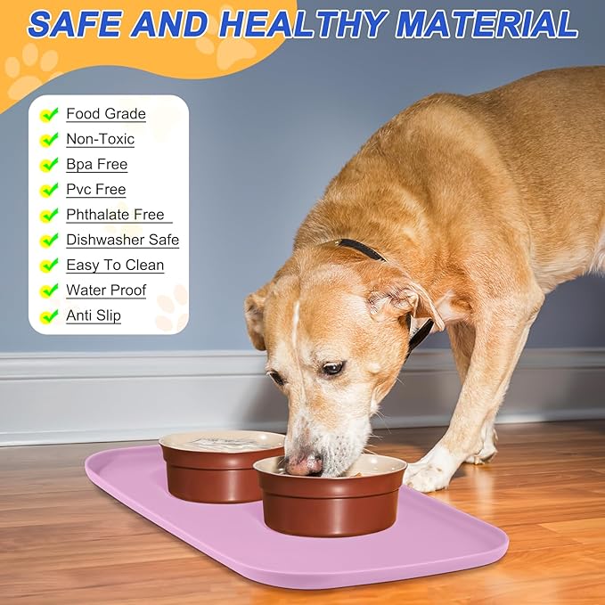 SMILOOL Silicone Pet Feeding Mat with Raised Edge for Food and Water, Dog Bowl Mats, Cat Bowls Placemat with High Lip for Floor Waterproof, Rubber Tray for Cats and Dogs 19 x 12 x0.7 Light Pink