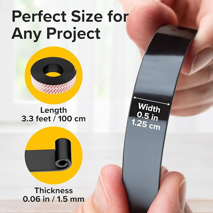 Super Sticky Magnetic Tape for DIY & Crafts, 3.3ft x 1/2in (1m x 1.25cm) | Strong Magnet Strip, Adhesive Backing, Easy to Cut & Mount, For Fridges, Whiteboards & More