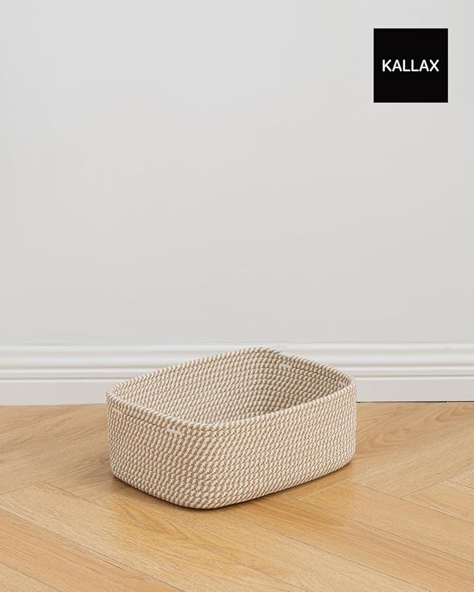 KALLAX Small Woven Storage Basket for Organizing, 13.5x9.5x5 inches, 3 Pack | Shelf baskets for closet organization, toy storage and home decor, Perfect as empty gift baskets for holidays, Brown