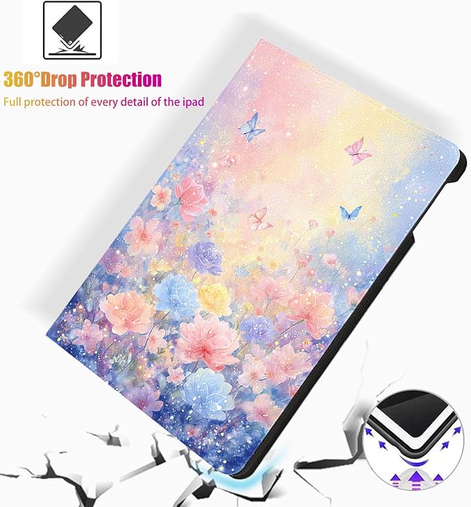 for Microsoft Surface Pro X/Pro X Plus-13 2019/2020/2021/2024 Tablet Case,Auto Wake/Sleep,Adjustable Stand Protective Cover - Flower Butterfly