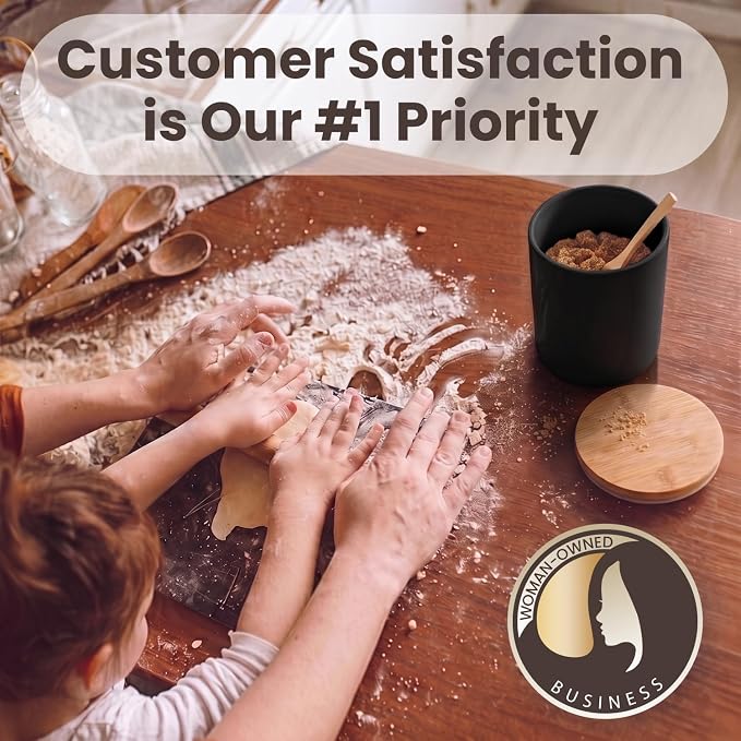 Arthausen Black Ceramic Storage Jar Canister for Flour Sugar - Airtight Bamboo Lid w/Silicone Seal, Spoon - Modern Abstract Art Design for Kitchen Counter Bathroom - 4 cup / 1080mL