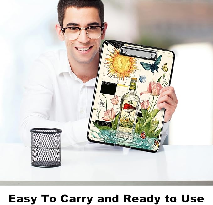 Heavy Duty Storage Clipboard, Slim Nursing Clipboard with Internal Pen Case, Portable File Organizer Case for A4 Letter Size Paper Office Medical Professionals, Sun Drift Bottle