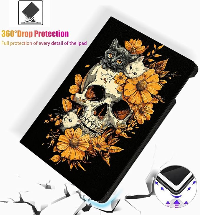 for Microsoft Surface Pro 11/10/9-13" 2024/2022 Tablet Case,Auto Wake/Sleep,Adjustable Stand Protective Cover - Skull Cat
