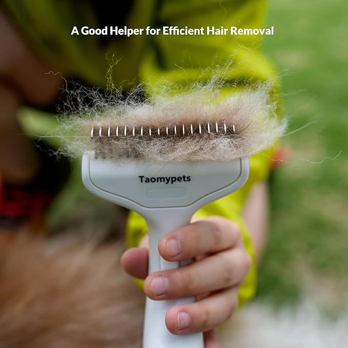 Self Cleaning Grooming Rake Brush for Shedding Gently Removes Loose Undercoat Mats Tangled Deshedding Grooming Tool for Dogs Cats Extra Wide (White)