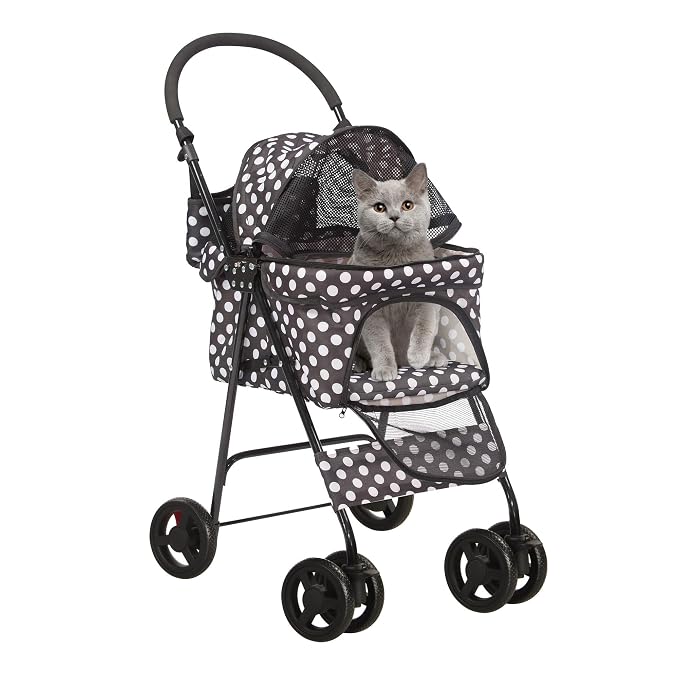 Folding Dog Stroller Travel Cage Stroller for Pet Cat Kitten Puppy Carriages - Large 4 Wheels Elite Jogger - Single or Multiple Pets (Black - 1 cage)