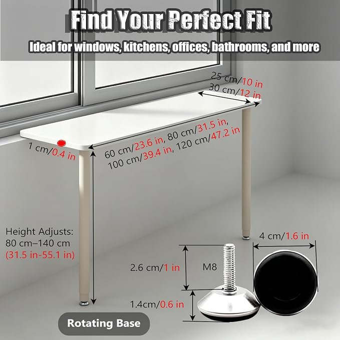 Window Shelf Extender with Adjust Support Stand, Multi-Purpose Countertop Extension Board, Windowsill Extension for Pet Bed/Appliances(Gold,23.6"x12"/60x30cm)