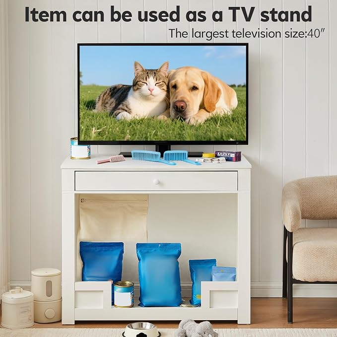 OFCASA Indoor Dog House Furniture for Small/Medium Dogs with Storage Drawers, 35.8 x 24 x 31.5 Inch Multi-Functional Stylish Dog Kennel Furniture as TV Stand & End Table (Without Pad)