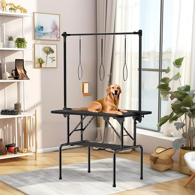 46 Inch Foldable Dog Grooming Table with Adjustable Arm, Nooses & Storage Basket - Non-Slip Pet Grooming Station for Dogs & Cats - Supports Up to 300 lbs (46 inches)