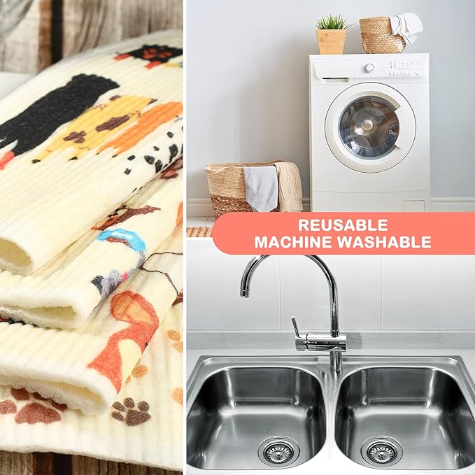 Patelai 6 Pieces Mixed Dog Swedish Cleaning Dishcloths Cloths Absorbent and Fast Drying Kitchen Dish Towels Dogs Cleaning Wipes for Kitchen Bathroom Office Wedding Housewarming, 6 Designs
