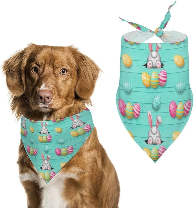 Lightweight Pet Scarf for Small to Large Dogs and Cats, Adjustable Scarves for Costume Accessories, Casual Daily Use (Wooden Easter Eggs Bunny Rabbit)
