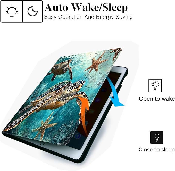 for Microsoft Surface Pro X/Pro X Plus-13 2019/2020/2021/2024 Tablet Case,Auto Wake/Sleep,Adjustable Stand Protective Cover - Sea Turtle