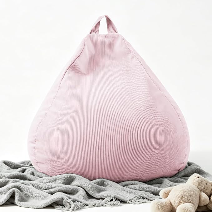 LPMOERA Stuffed Animal Storage Soft Bean Bag Chair Cover No Filler Pink | Skin-Friendly,Portable,Wide Easy-Load Opening,Hidden Zipper,Decorative Organizer