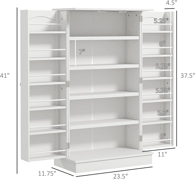 HOMCOM 41" Kitchen Pantry Storage Cabinet 12 Door Shelves White | Freestanding Kitchen Cabinet, 2 Doors, 5-Tier Shelving, Adjustable Shelves