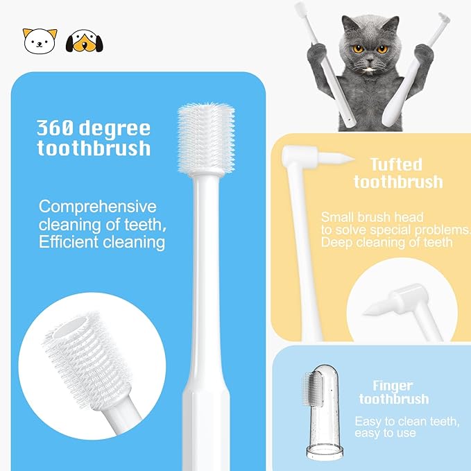Small Dog Toothbrush Kit,Puppy Tooth Brushing Kit, Suitable for All Puppy and Samll Dogs Dental Care. White, Soft Bristles, Meet All Cleaning Needs, Multi-Functional Dental Cleaning.