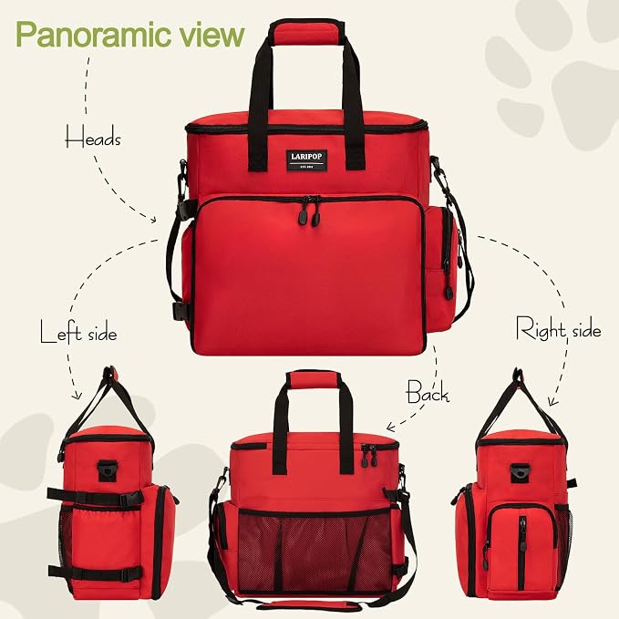 LARIPOP Dog Travel Bag Airline Friendly for Small Medium Large Dogs, Pet Travel Organizer with Collapsible Bowls Food Containers Mat, Waterproof Portable Tote for Dog Outdoor Travel