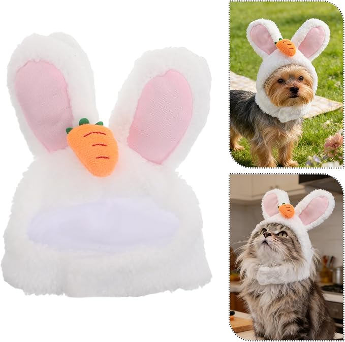 Pet Headband Cute Bunny Ears for Puppy and Cat White Polyester | Breathable Lightweight Wear, Easy, Cosplay Halloween Accessory for Small Pets, Adorable Party Dress-up
