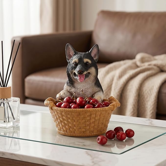 Black Shiba Inu Candy Bowl, Resin Dog Figurine Key Bowl for Entryway Table, Desktop Storage Basket Organizer for Desk, Unique Frenchie Lover Gift