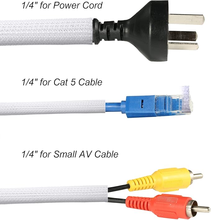 Cable Management Sleeve, Split Design, 10FT - 1/4 Inch, White | Cord Protectors from Pets | Heat & Abrasion Resistant Wire Loom | Automotive Wiring & Home Office Cable Organization