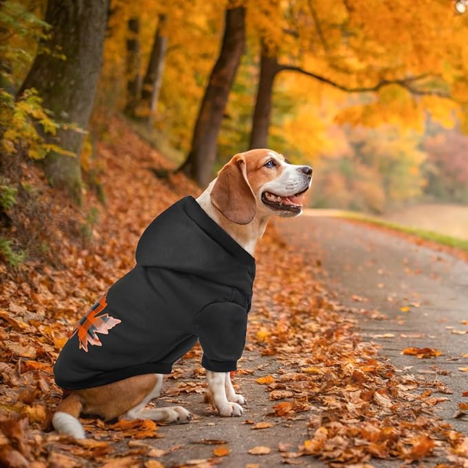 SCENEREAL Thanksgiving Dog Hoodie with Leash Hole Male Female - Warm & Soft Fleece Pet Sweater Clothes Sweatshirt with Leaf Pattern, Cold Weather Coat for Small Medium Large Dogs Puppies, L