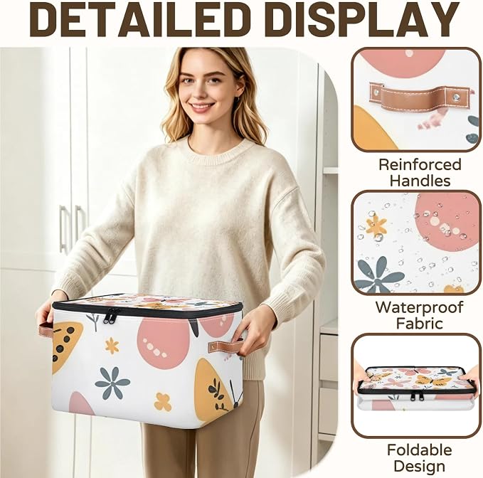 Pink Butterfly Foldable Storage Bin with Lid Zipper | Closet Shelf Organizer, Boxes, Basket Containers for Home, Lidded Storage Cube for Bedroom, Waterproof, with Handles