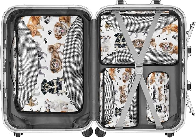 OSAM SPACE Dog Breed Cute 4 Set Packing Cubes for Travel Lightweight Suitcase Cube Storage Organizer Luggage Space Saver Packing Bags for Vacation Business Camping