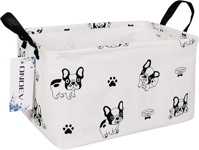 Rectangular Fabric Storage Bin, Foldable Bulldog print Basket | Damp-proof canvas with reinforced stitched handles.Great for clothes,books & sundries in closets,playrooms,laundry rooms.