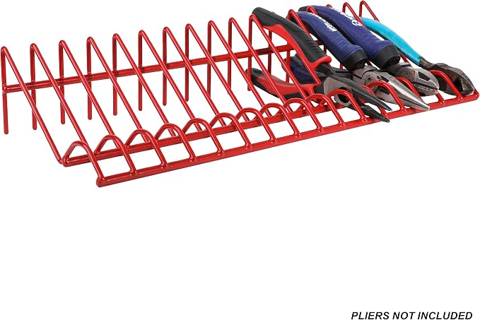 ARES 62005 2-Pc Red 16-Slot Plier Rack Set - Tool Drawer Organizer | 3/4-In Slots Fit Most Pliers; PVC Coating Prevents Slippage