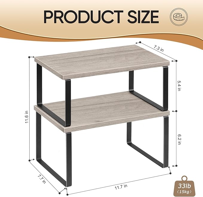 NEX Kitchen Cabinet and Counter Shelf Organizer, Shelf Riser for Pantry Countertop Cupboard Desk Top, Stackable & Expandable, Set of 4, Black and Greige | Stackable & Expandable Spice Rack, Space-Saving Pantry Organizers Bathroom Countertop Storage, Bl...