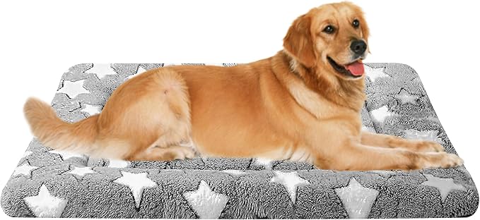 Dog Bed Mat, Reversible Crate Pad & Durable Dog Bed - Machine Washable Kennel Mat with Ultra Soft for Large Dogs (Cool/Warm), 35" x 23", Grey&Star