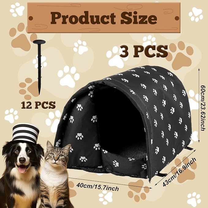 3 Pcs 23.62" x 16.93"x 15.75" Cat Houses for Outdoor Cats Bulk Weatherproof Waterproof Rainproof Foldable Cotton Insulated Feral Dogs Tent Shelter Pet Beds for Warm Outdoor Indoor Garden 2 2kg Kitten