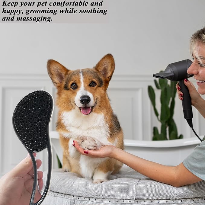 Dog Grooming Brush, Soft Puppy Massage Brush, Pet Hair Bathing Brush Comb, Hangable Grooming Tool for Poodles, Teddy, Yorkies, Maltese, Shih Tzu, Chihuahua (Black)