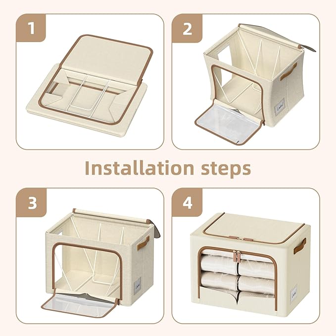 FHSQX 6 Pack Clothes Storage Bins with Metal Frame, Ivory White, 19.7x15.7x13 inch