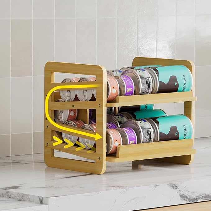 Portable Double Tiers Cats Food Storage Rack Rolling Lid Protects Against Humidity Food Storage Rack