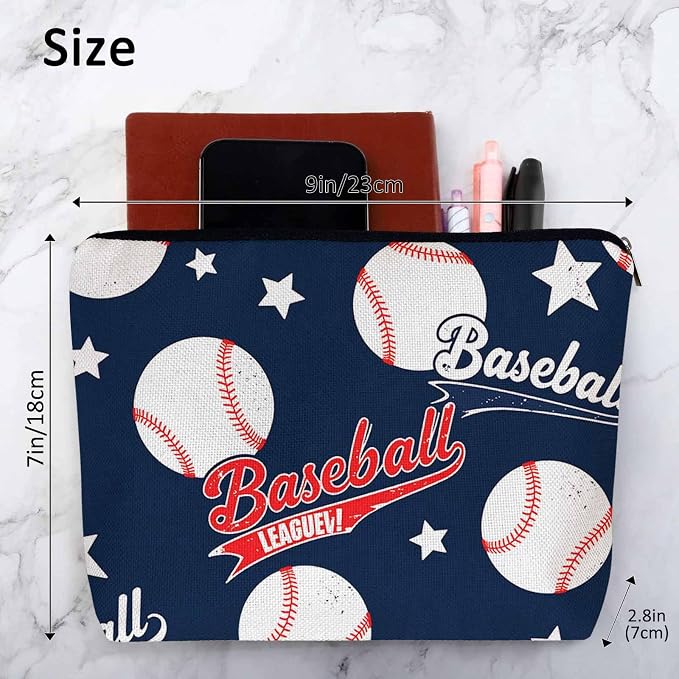 Baseball Makeup Organizer Bag Cosmetic Bag For Men Women, Sports Ball Softball Baseball Blue Travel Toiletry Bag Flax Makeup Bags Purse Business Makeup Pouch For Toiletries Cosmetics