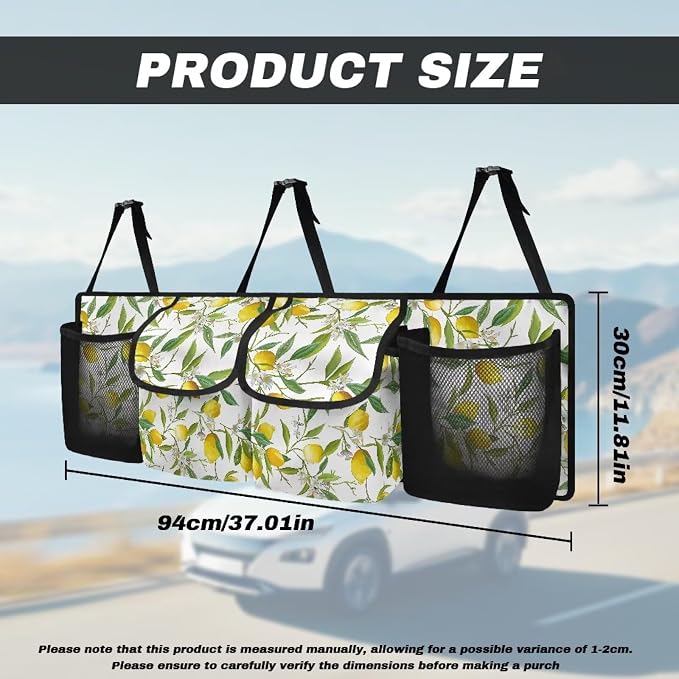 Dreaweet Lemon Trunk Organizer for Car Women,Large Capacity Backseat Trunk Organizer,Collapsible Storage Bag with 4 Pockets,Car Organizer for SUV Truck
