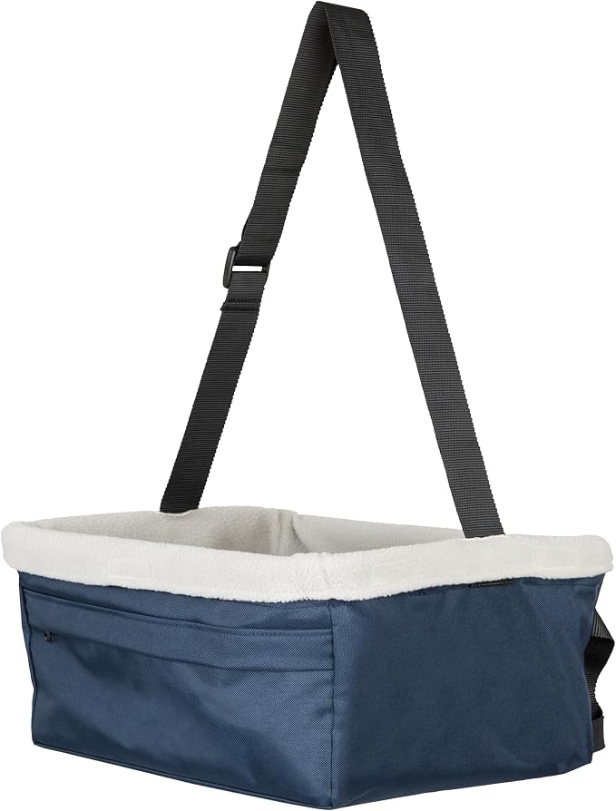 PetSafe Happy Ride Dog Booster Seat, Navy Blue, Up to 25 Lb | Raises Small Dogs to Window Height In Most Cars, Connects to Seatbelt with Safety Tether, Fleece Liner Is Machine Washable