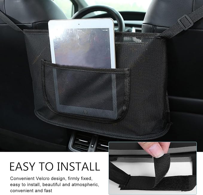 Car Net Pocket Handbag Holder, Cars Purse Holder Between Front Seats, Large Capacity Auto Net Pocket Storage Bag, Rear Seat Pet and Child Barrier, Universal for Vehicle, SUV, Sedan