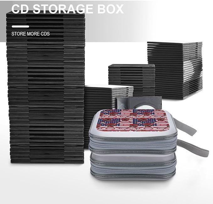 Portable DVD CD Organizer Wallet Lacrosse American Flag, 40-Capacity Hard Case with Strap, Protective Storage Binder for Car Home