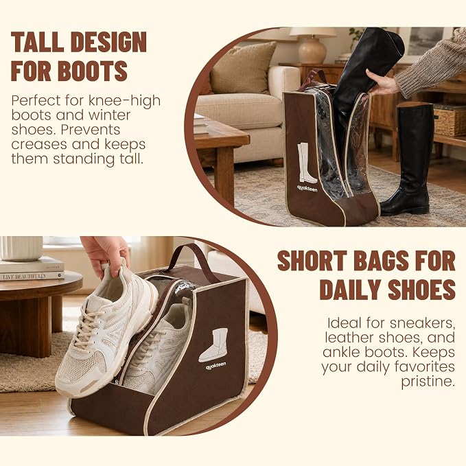 8Pack Brown Boot Storage Bag, Cowboy Boot Travel Bag, Dust Bag for Boots, Boots Protector Storage, Tall Boot Storage Carry Bag for Daily Use