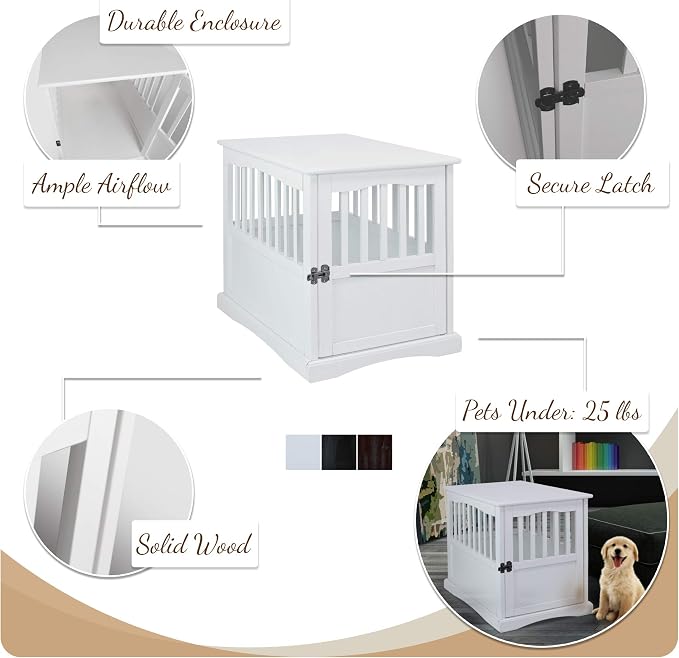 Casual Home Wooden Indoor Dog Crate House Kennel End Table Night Stand Furniture with Lockable Latch for Small to Medium Pets, Black
