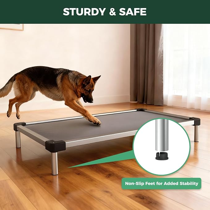 FXW TitanNest Padded Chew-Proof Elevated Dog Bed for Large Dogs | Easy to Clean, Pre-assembly Raised Cot, Indoor/Outdoor/Camping, 47 x 29 x 7.3in