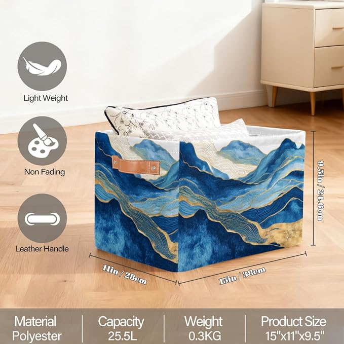 Pardick Storage Baskets Bin, Watercolor Abstract Mountain Collapsible Canvas Fabric Storage Bin Decorative Baskets Toy Organizer Rectangle Storage Boxes with handles for Home Shelves Nursery,Q-7