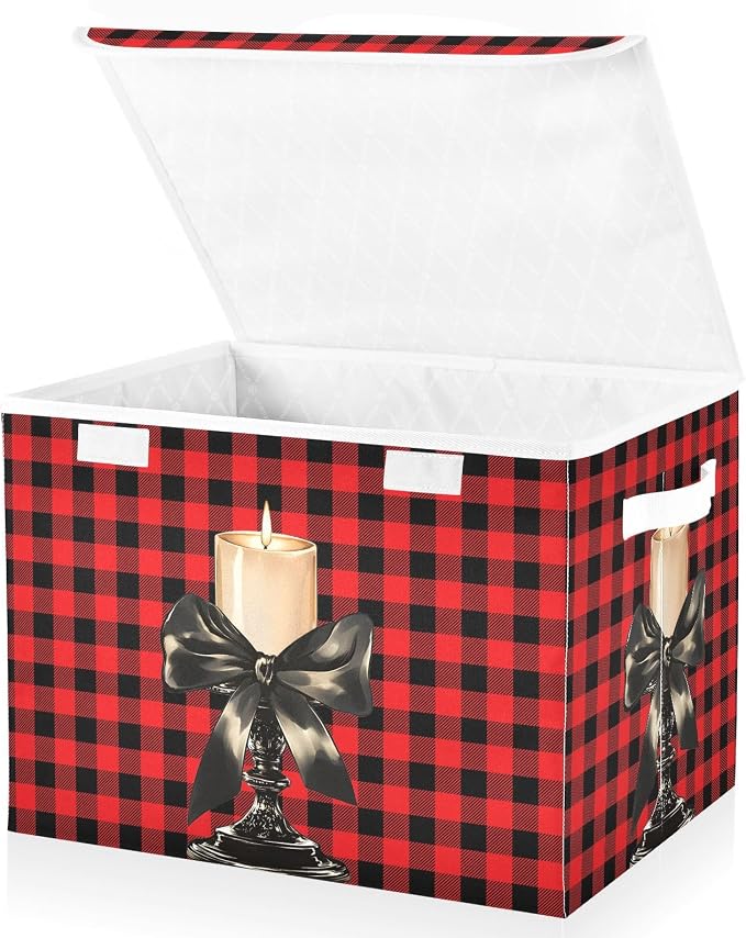 Fabric Storage Bins with Lid Candle Closet Bedroom 40L Storage Basket | Decorative Storage Boxes, Foldable & Stackable, Dust-Proof Flip Top, Reinforced Handles, For Home & Dorm, Clothes & Toy Box