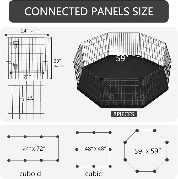 PETIME Foldable Metal Dog Exercise Pen/Pet Puppy Playpen Kennels Yard Fence Indoor/Outdoor 8 Panel 24" W x 30" H with Bottom Pad