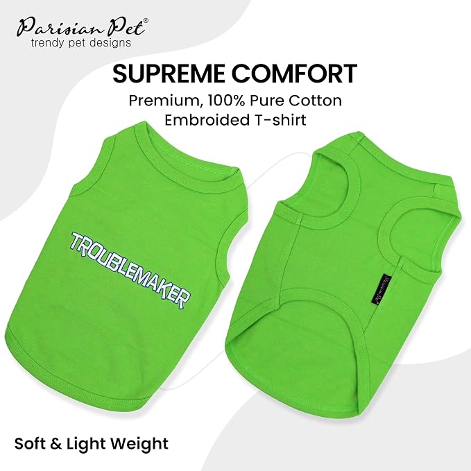 Parisian Pet Dog Shirt – 100% Cotton Shirts for Small Dogs – Green Sleeveless Puppy Clothes – Lightweight and Breathable Pet Apparel – Soft Funny Dog Clothes - Stretchy T Shirts for Dogs