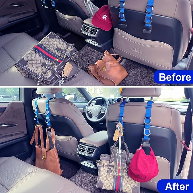 Car Headrest Hooks, Backseat Storage Organizer Hangers, Universal Vehicle Seat Back Hooks, 4 Pack (darkblue)