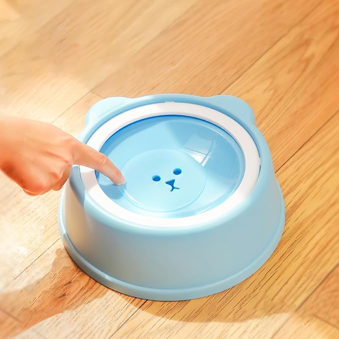 No-Spill Dog Water Bowl for Large Medium Small Dogs and Cats - Anti-Splash Pet Bowl with Floating Disk & Non-Skid Base, 34oz/1L Large Capacity (Blue)