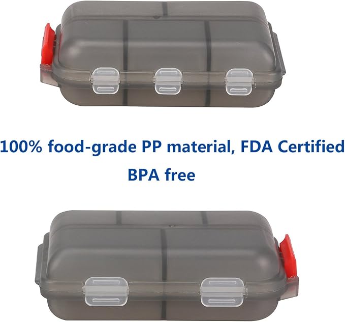 Pill Case - Portable Supplements Tablet Container Box with 10 Compartments - Medicine Capsule Vitamin Foldable Organizer Dispenser Holder Storage for Travel Trip Pocket Purse - Clear Black