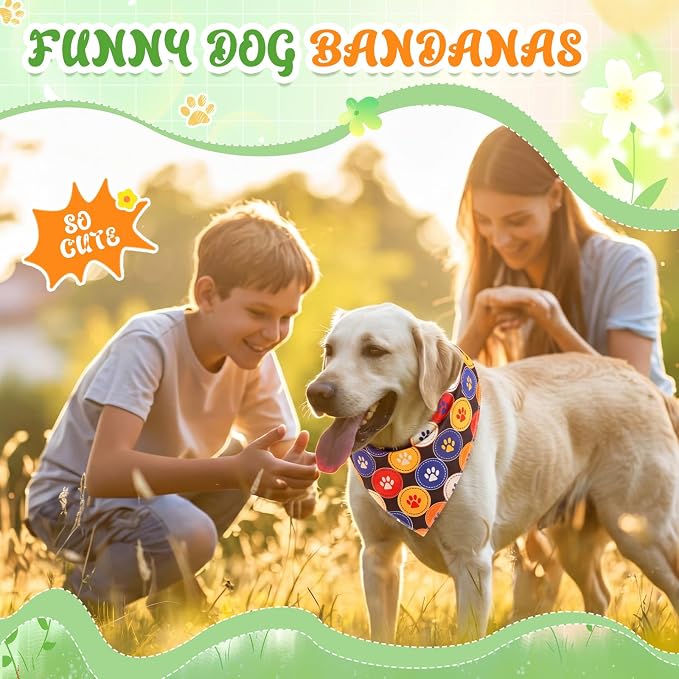 Sanwuta 60 Pcs Holiday Dog Bandanas Bulk Paw Prints Funny Dog Bandanas Adjustable Dogs Bibs Triangle Scarf Pet Costume Cute for Small to Large Pet(Paw Prints, Medium)