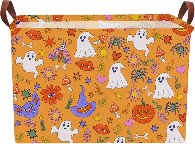 NTAO Gift Storage Basket Empty for Halloween, Storage Bin with Handles, Room Decor, Book Box(Cartoon Halloween)